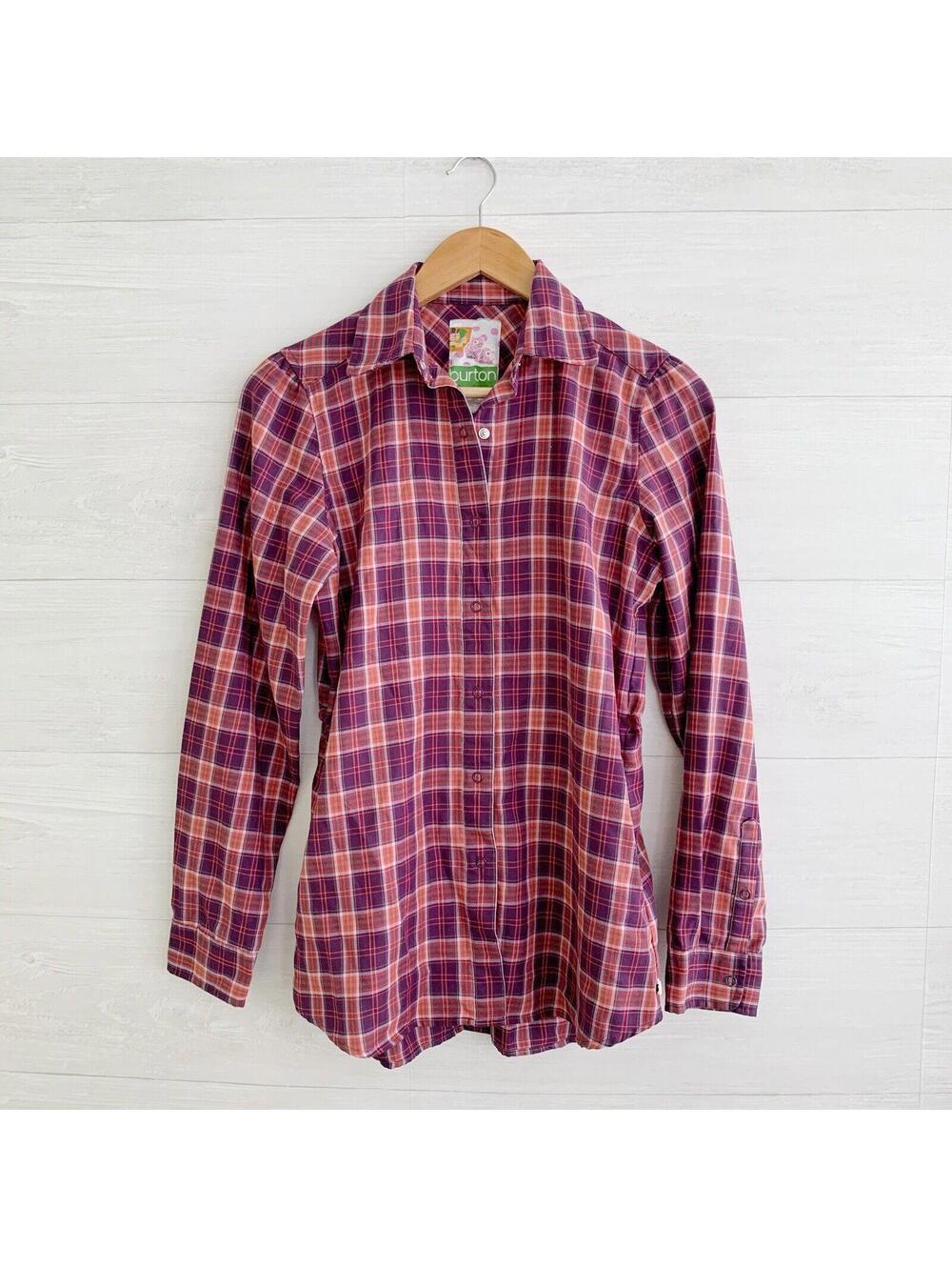 Burton Dryride Purple Pink Plaid Flannel Snap Shirt Jacket XS Pockets
